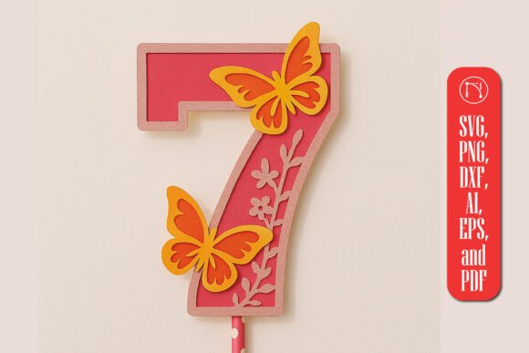 3D Butterfly Number 7 Topper SVG for Life Events