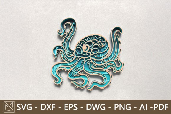 3D Layered Octopus SVG: Laser Cut Wall Decor