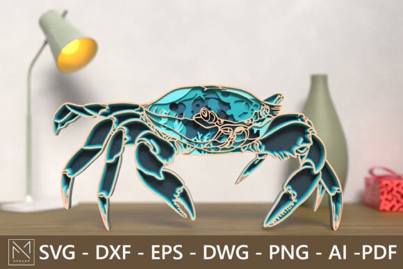 3D Layered Sand Crab SVG for Laser Cutting Wall Decor