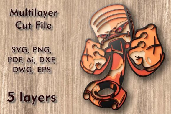 Angry Piston 3D SVG for Shadow Boxes