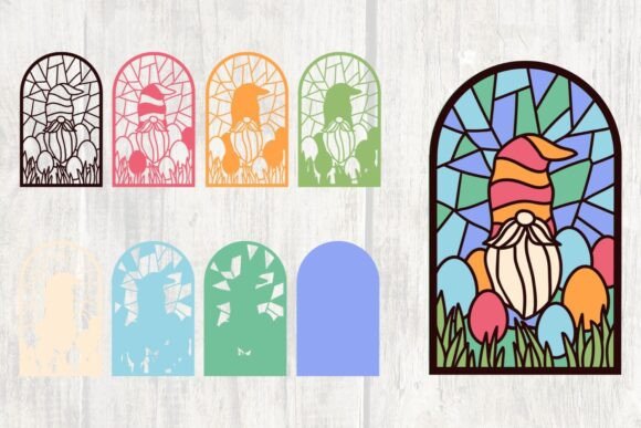 Gnome with Eggs Layered Stained Glass 3D SVG Shapes