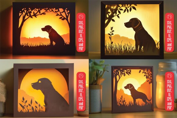 Paper Cut Dog Shadow Box SVG for Laser Cutting
