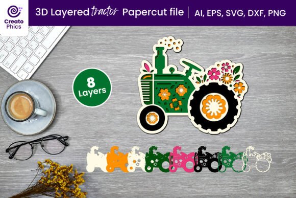 Rustic Floral Tractor 3D SVG for Home Décor