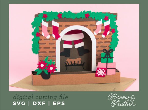 Santa in Chimney 3D SVG for Christmas
