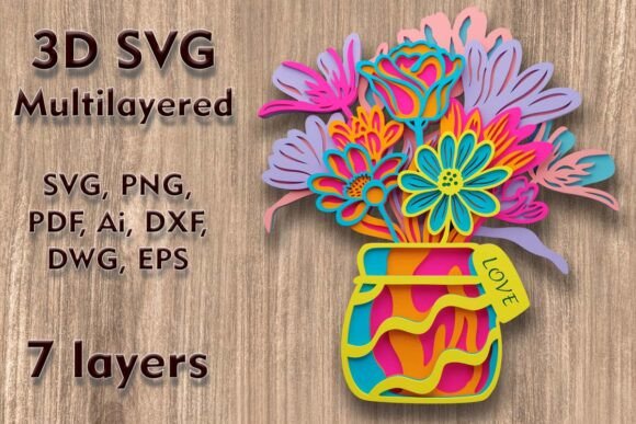 Vase Flowers 3D SVG for Unique Shapes