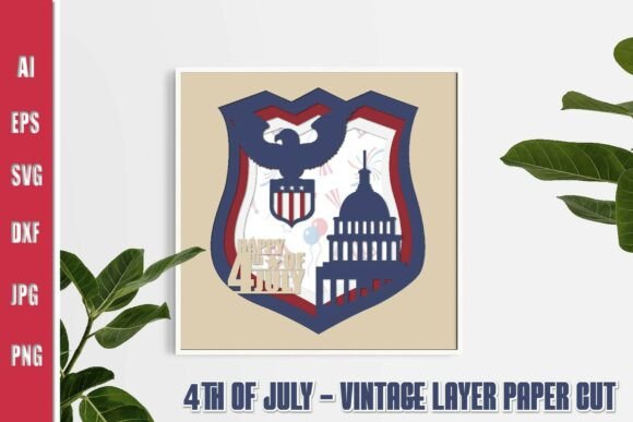 Vintage 4th of July Layered Patriotic Shield 3D SVG for Independence Day