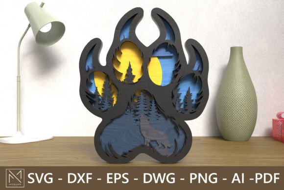 Wolf Paw Print 3D Laser Cut Ornaments